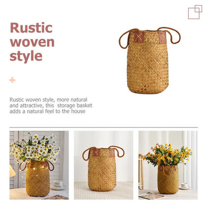 Woven Rattan Flower Basket Handheld Storag - Weave Detail