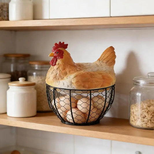 Vintage Metal Organizer Egg Gathering Basket - Front View