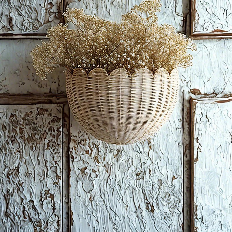 Natural Rattan Handwoven Wall Hanging Basket Storage Organizer - Weave Detail