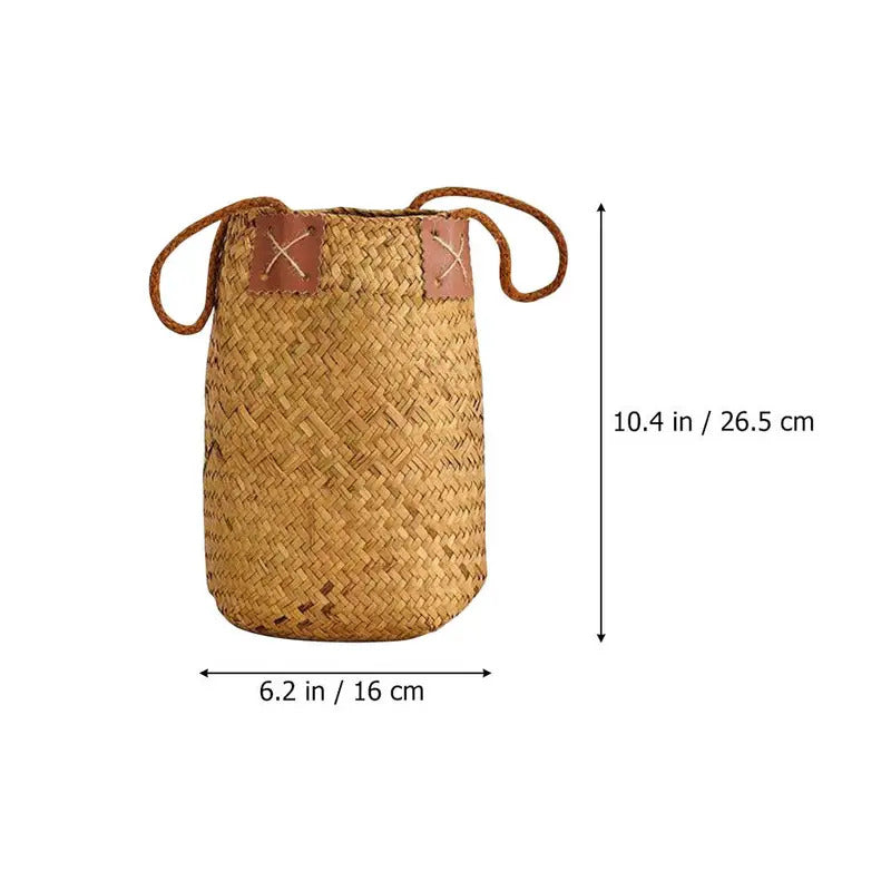 Woven Rattan Flower Basket Handheld Storag - Side View