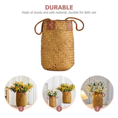 Woven Rattan Flower Basket Handheld Storag - Close-up Detail
