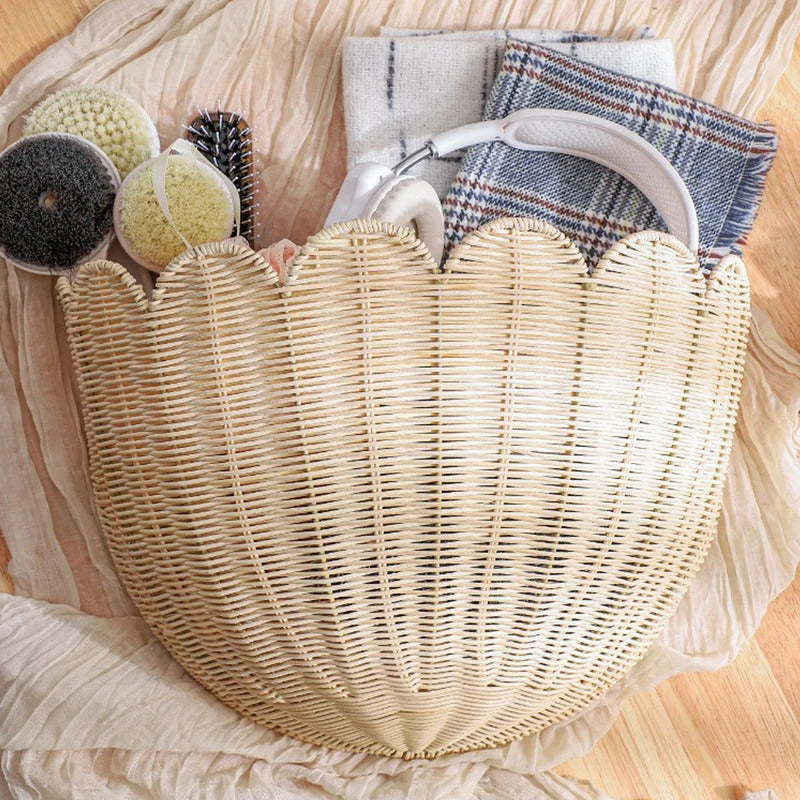 Natural Rattan Handwoven Wall Hanging Basket Storage Organizer - Front View