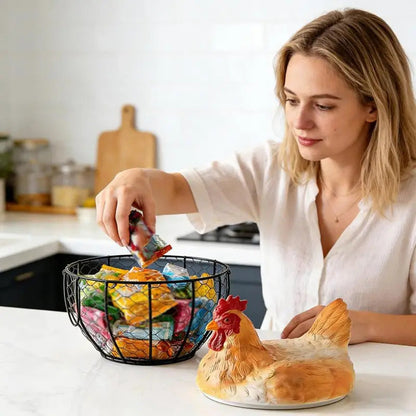 Vintage Metal Organizer Egg Gathering Basket - Side View