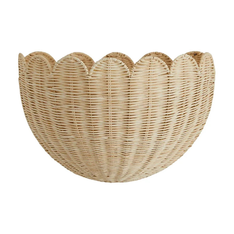 Natural Rattan Handwoven Wall Hanging Basket Storage Organizer - Close-up Detail
