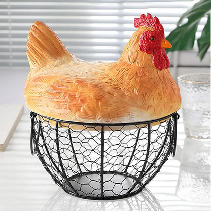Vintage Metal Organizer Egg Gathering Basket - Detail View