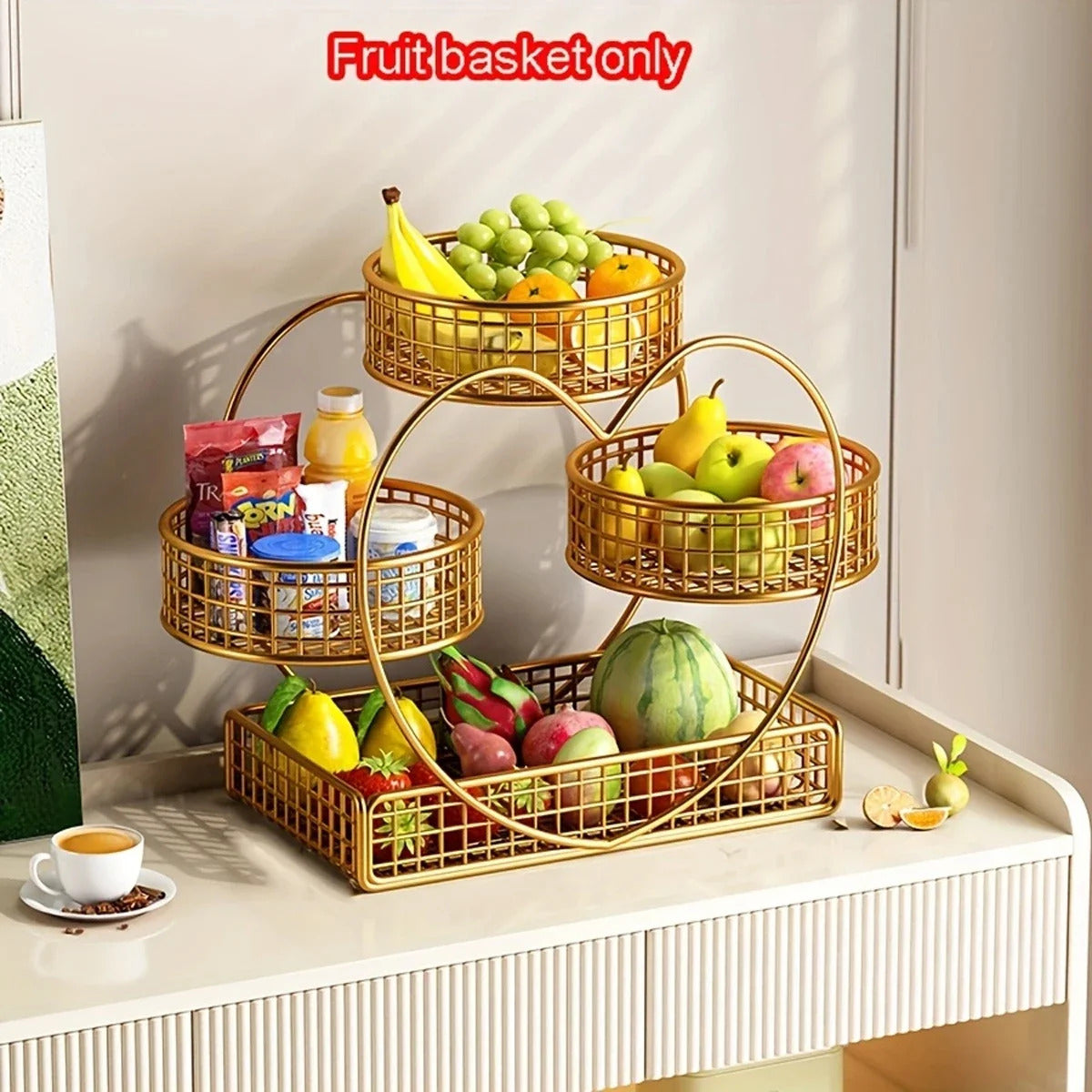 3 Tier Heart-shaped Fruit Basket - Size Reference