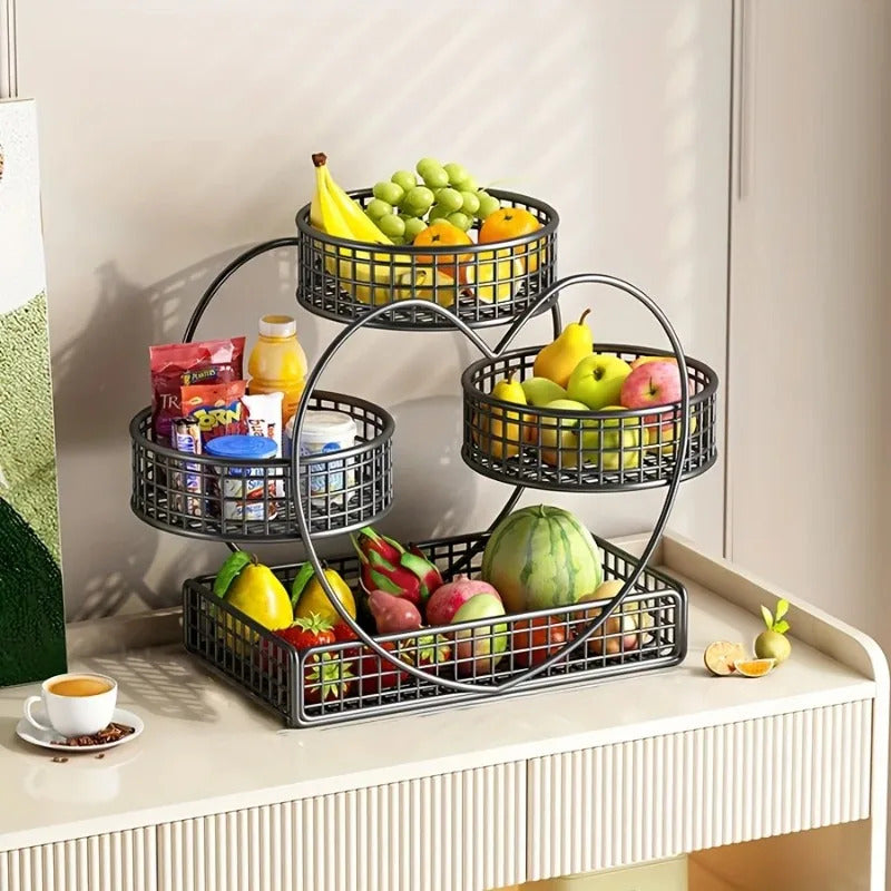 3 Tier Heart-shaped Fruit Basket - Front View