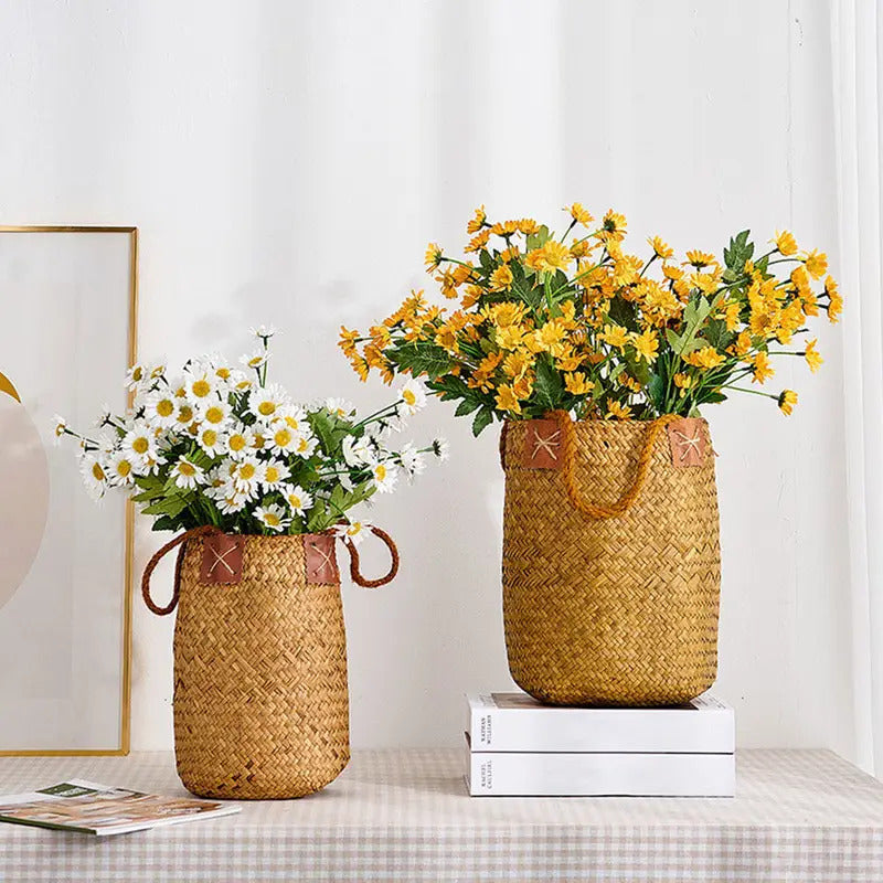 Woven Rattan Flower Basket Handheld Storag